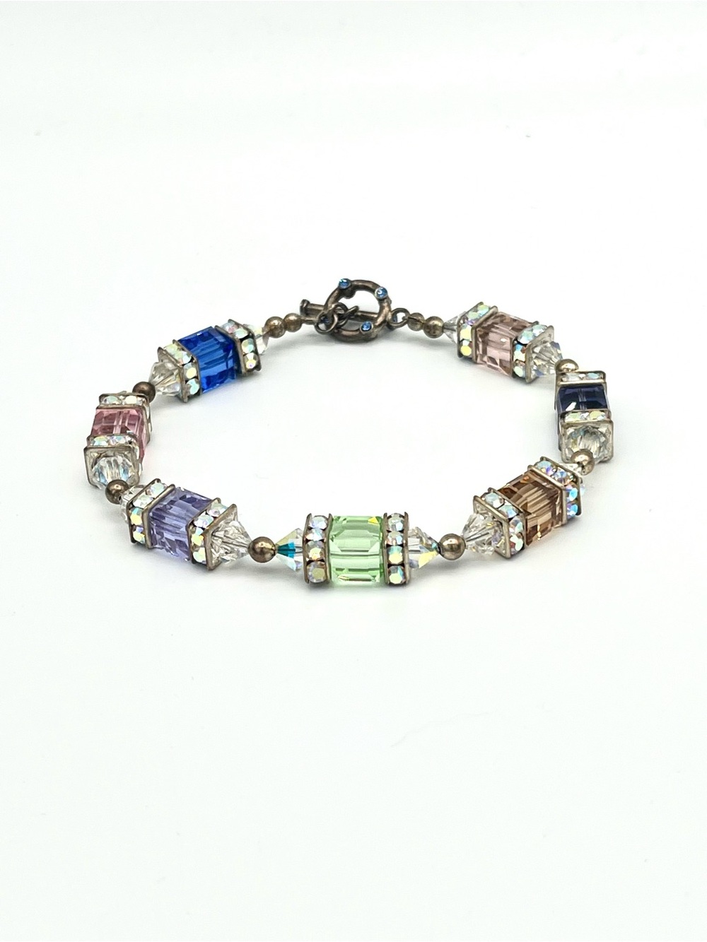 Multicolor Glass Crystal Beads with Aurora Borealis Bracelet - Vintage
